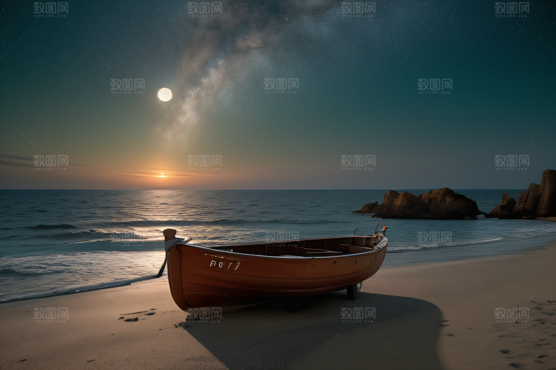 夜晚的沙滩与月光