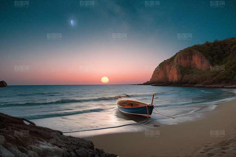 夜晚的沙滩与月光