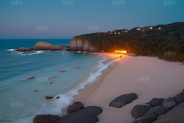 浪漫夜晚的海岸风光