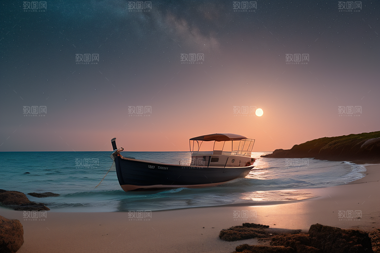 浪漫夜晚的海岸风光