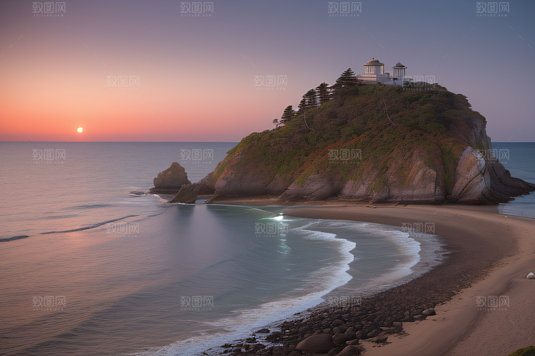 浪漫夜晚的海岸风光