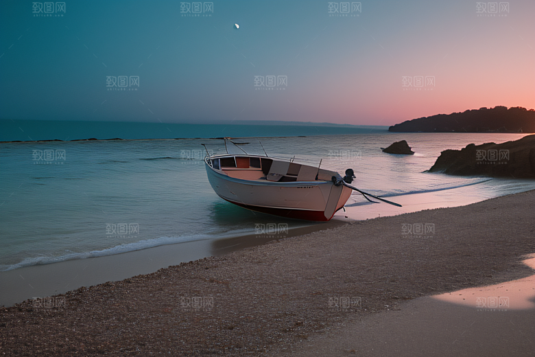 浪漫夜晚的海岸风光