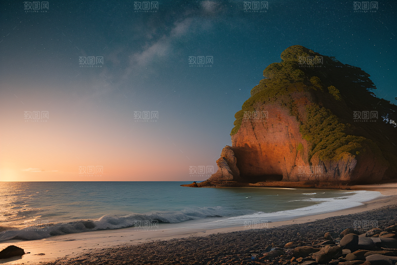 浪漫夜晚的海岸风光