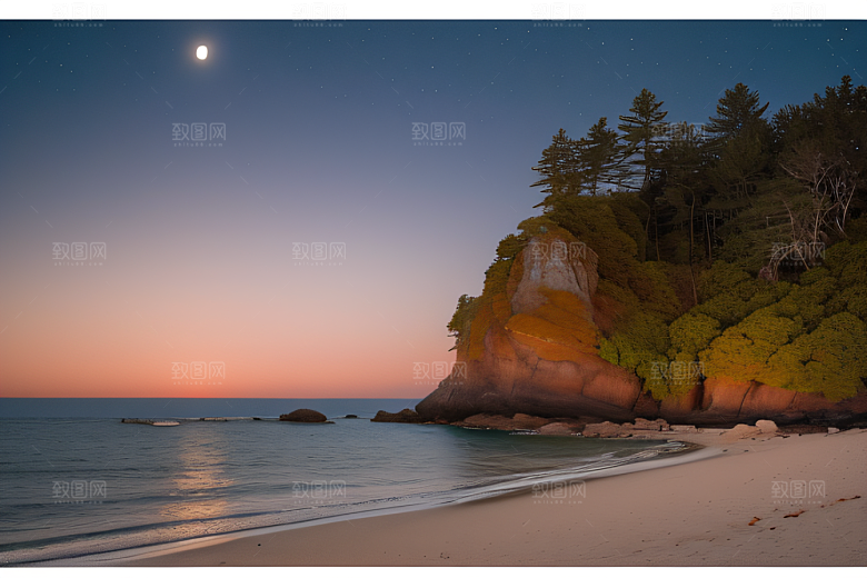 浪漫夜晚的海岸风光