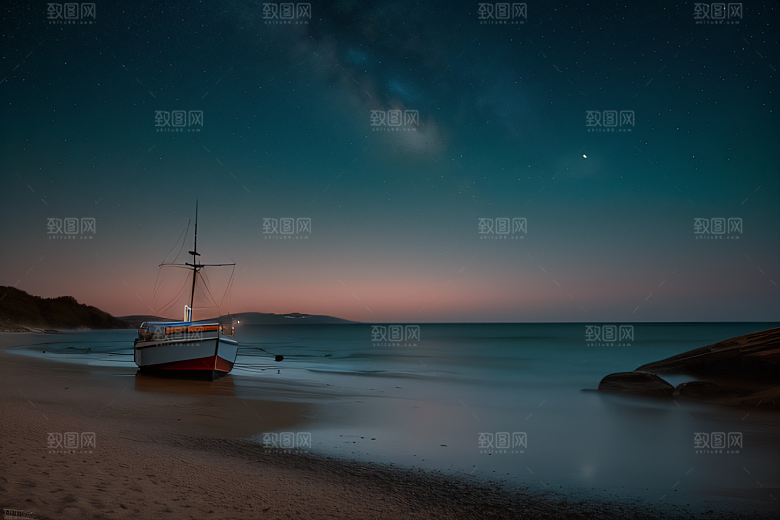 浪漫夜晚的海岸风光
