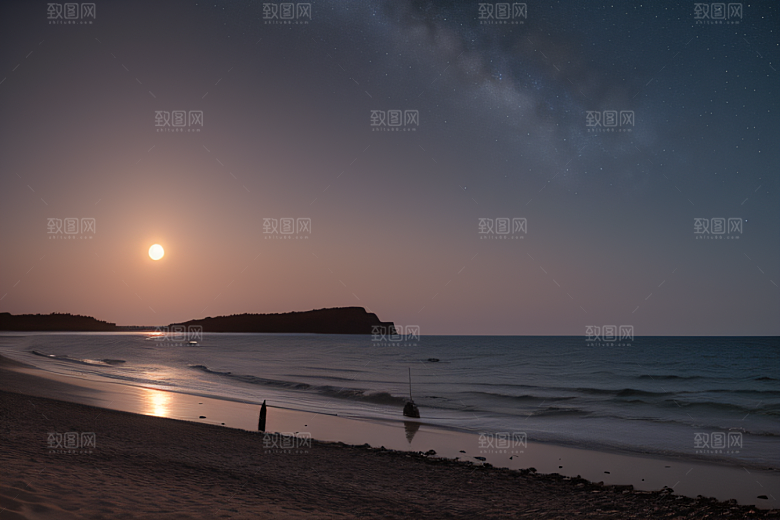 浪漫夜晚的海岸风光