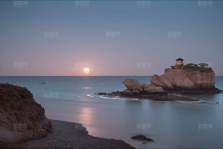浪漫夜晚的海岸风光