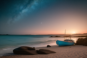 浪漫夜晚的海岸风光