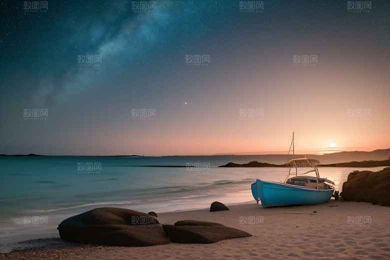浪漫夜晚的海岸风光
