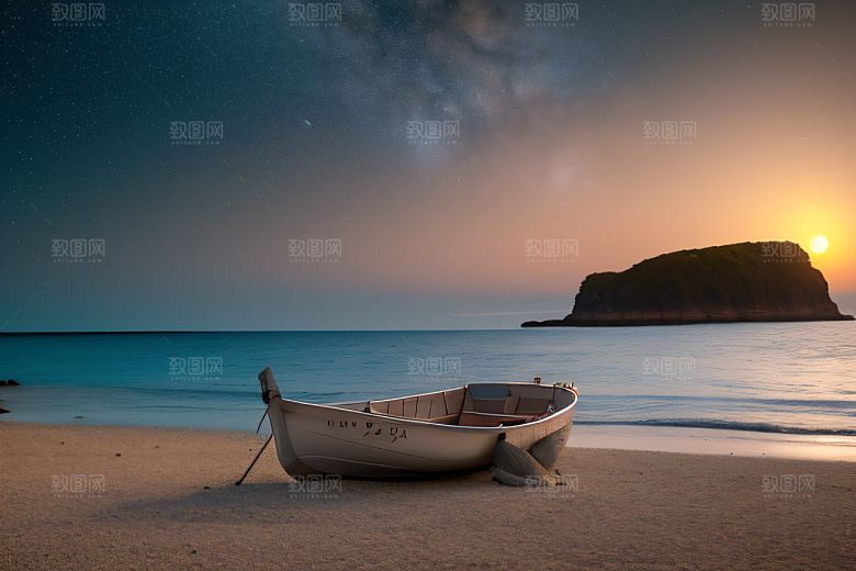 浪漫夜晚的海岸风光