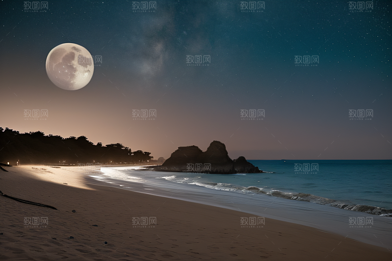 月光下的神秘沙滩美景