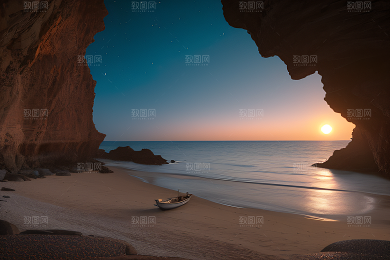 月光下的神秘沙滩美景