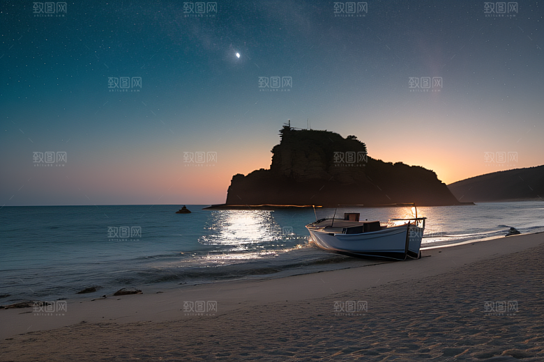 月光下的神秘沙滩美景
