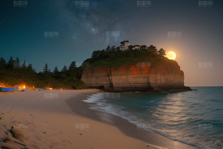 月光下的神秘沙滩美景