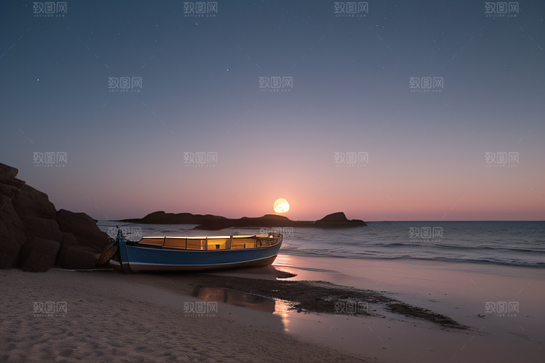 月光下的神秘沙滩美景