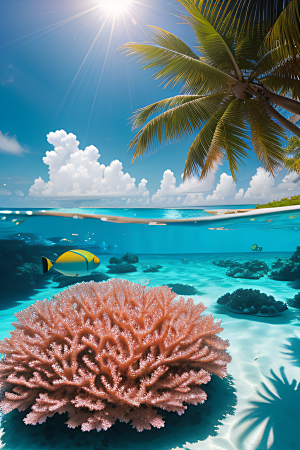 珊瑚海洋与太阳马尔代夫的迷人色彩