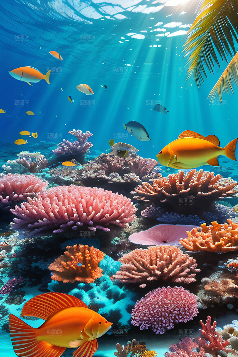 珊瑚海洋与太阳马尔代夫的迷人色彩