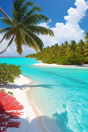 珊瑚海洋与太阳马尔代夫的迷人色彩
