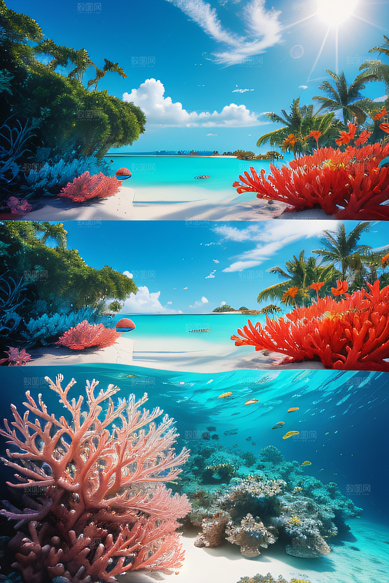 珊瑚海与阳光沐浴马尔代夫热带天堂