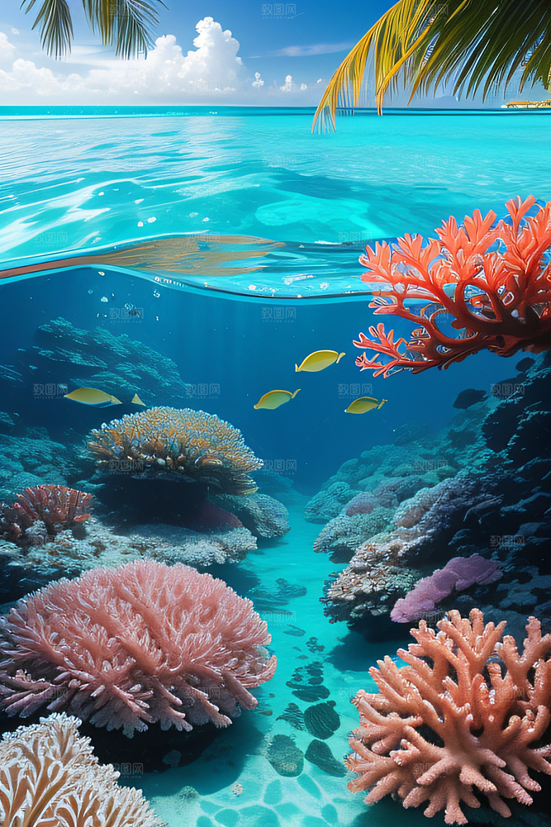 珊瑚海与阳光沐浴马尔代夫热带天堂