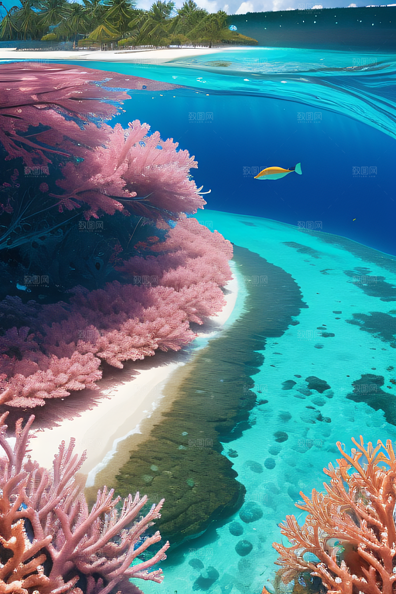 珊瑚海与阳光沐浴马尔代夫热带天堂