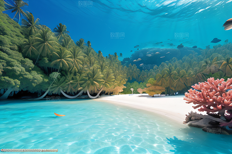 珊瑚海洋与太阳马尔代夫的迷人色彩