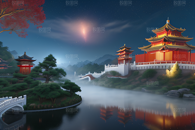 神话中国宫殿仙境童话