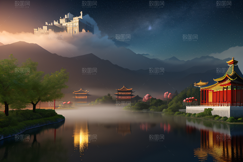 中国风幻想梦幻白玫瑰