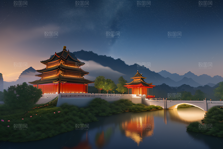 中国风幻想梦幻白玫瑰