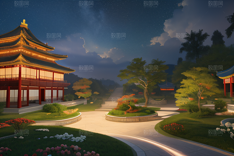 璀璨路连宫殿星空绚烂