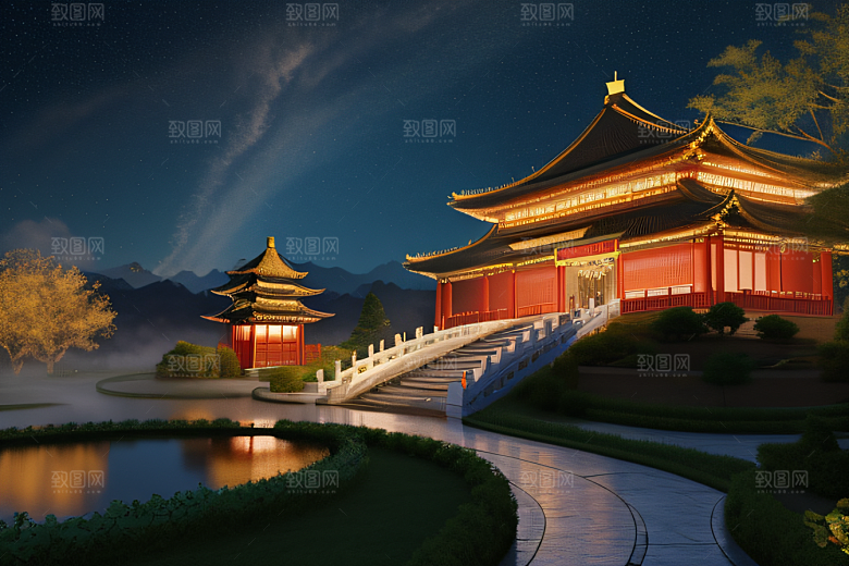 梦幻宫殿连绵白玫瑰环绕