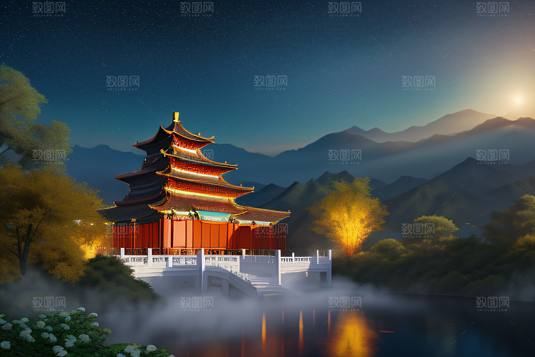梦幻宫殿连绵白玫瑰环绕