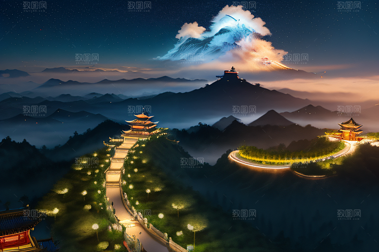 梦幻宫殿连绵白玫瑰环绕