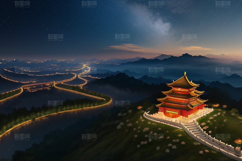 梦幻宫殿连绵白玫瑰环绕
