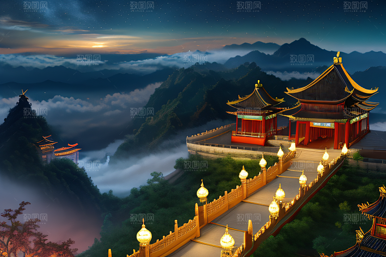璀璨CG插画中国风仙境
