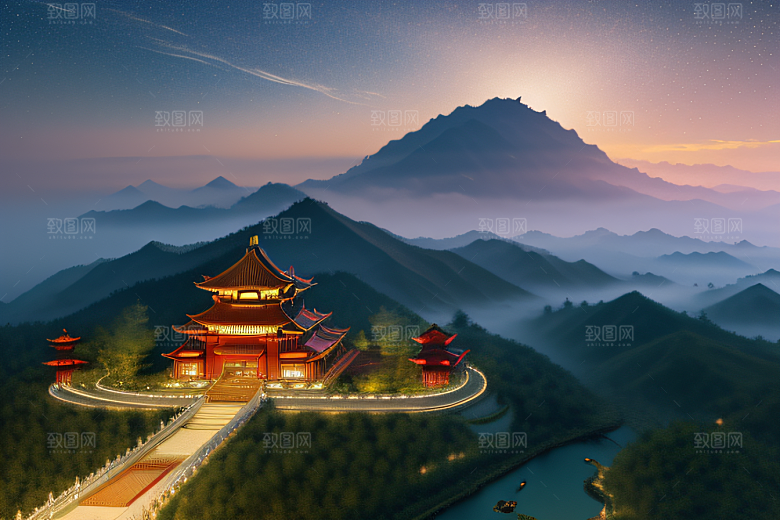 璀璨CG插画中国风仙境