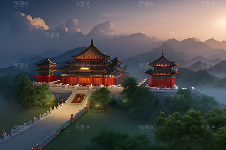 璀璨CG插画中国风仙境