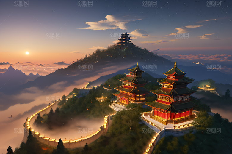 璀璨CG插画中国风仙境