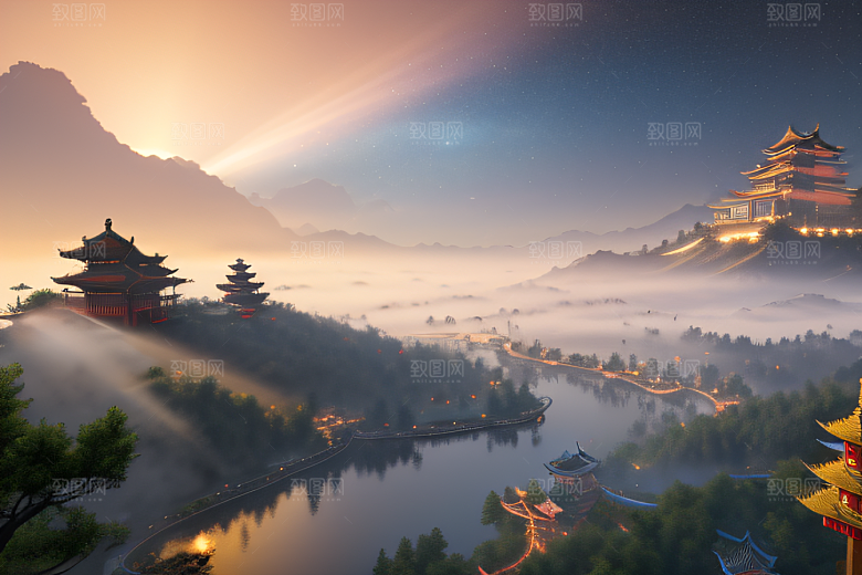 中国风仙境CG渲染繁星闪耀