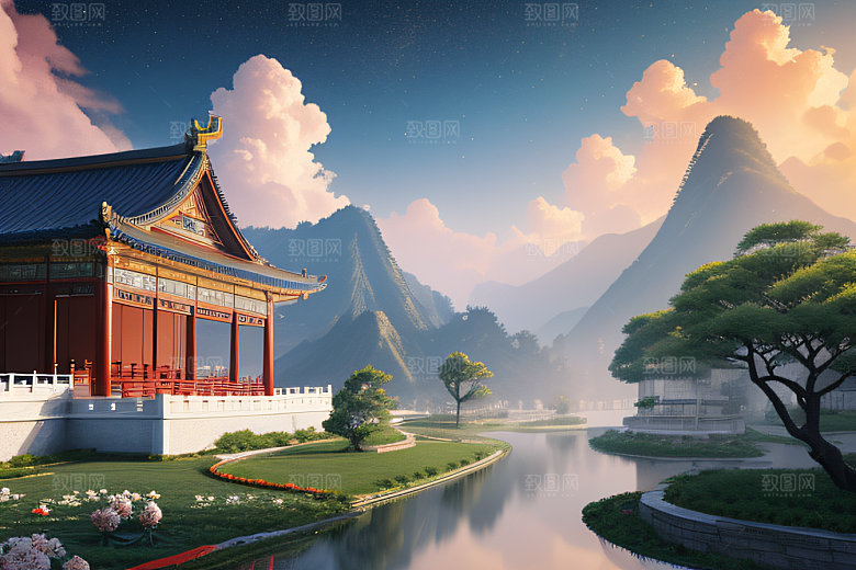 神话中国宫殿仙境童话