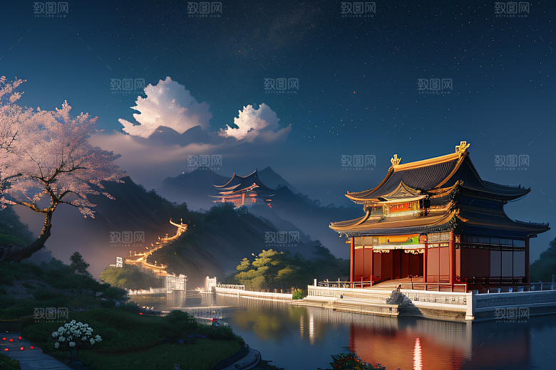 中国风幻想梦幻白玫瑰