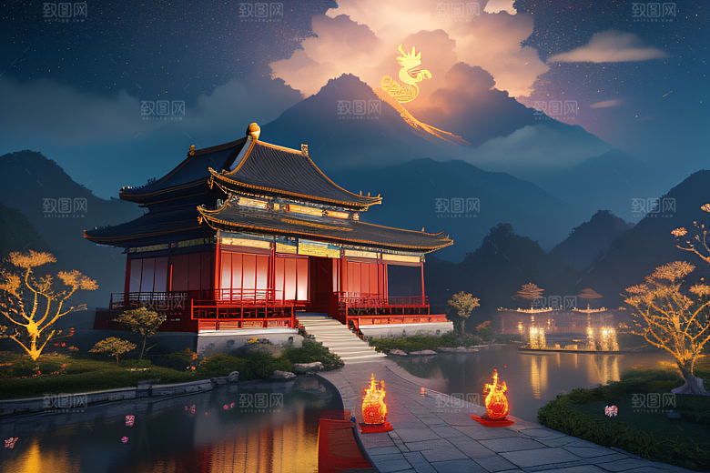 中国风幻想梦幻白玫瑰