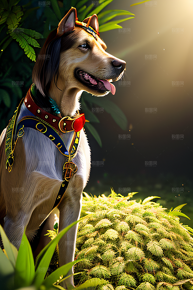 狗狗草堆中徜徉深色太阳镜细节精美