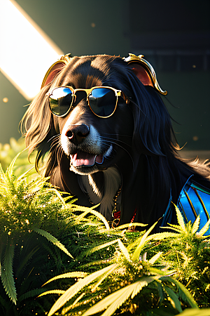 狗狗草堆迷失炫酷太阳镜细节逼真