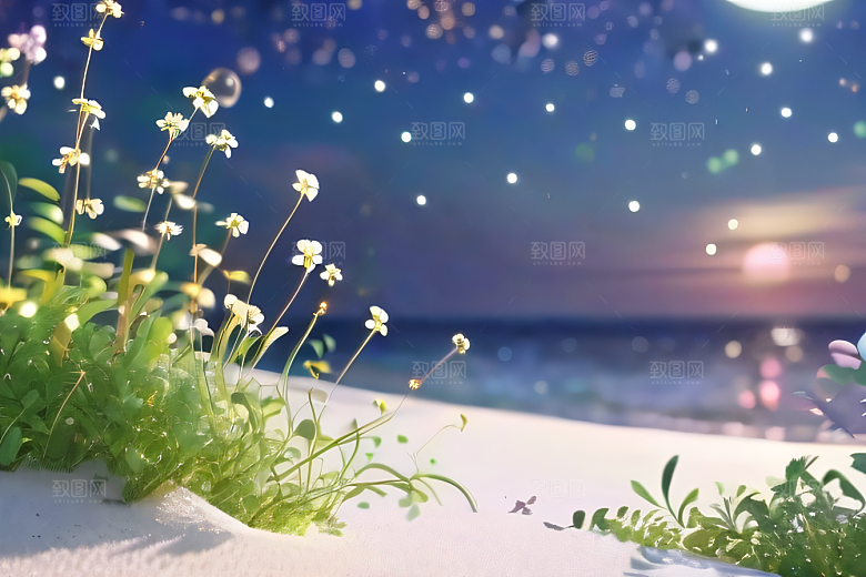 浪漫花朵8K高清海边美景