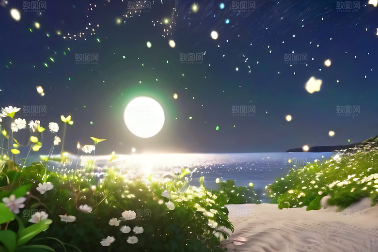 浪漫花朵8K高清海边美景