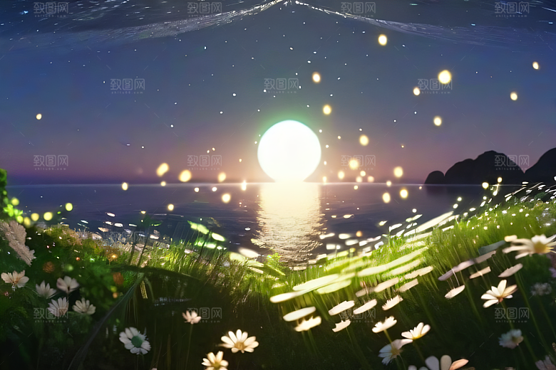 浪漫花朵8K高清海边美景