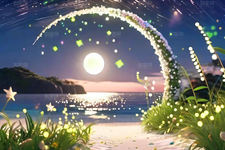 轻盈光珠星系海边美景