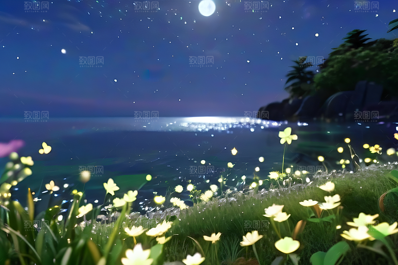 轻盈光珠星系海边美景