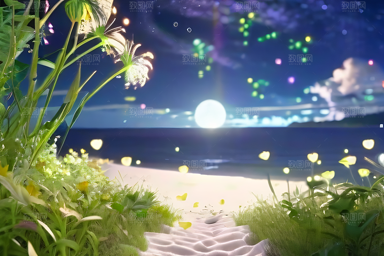 轻盈光珠星系海边美景